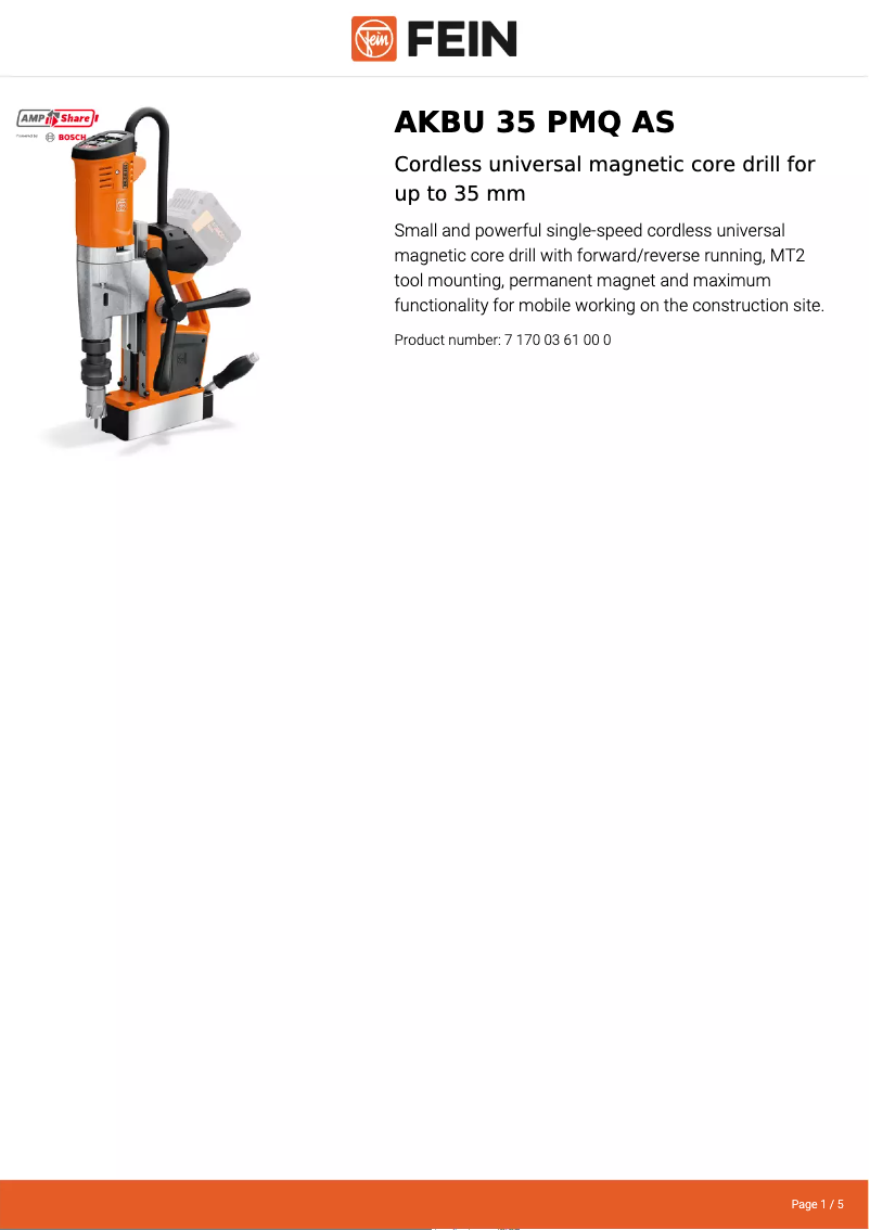 Página 1 del manual Ficha técnica Fein AKBU 35 PMQ AS
