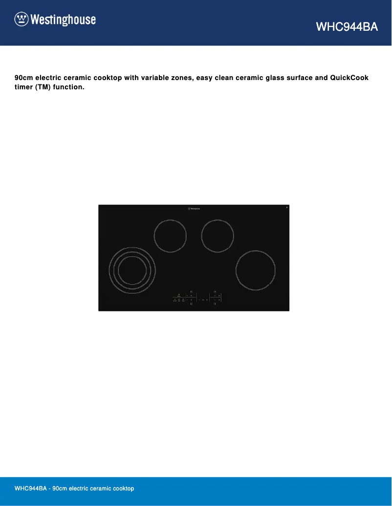 Page 1 de la notice Fiche technique Westinghouse WHC944BA