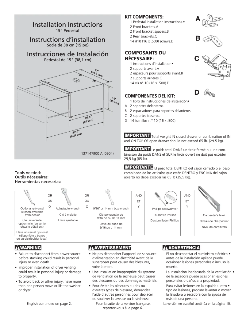 Image de la première page du manuel de l'appareil APWD15W
