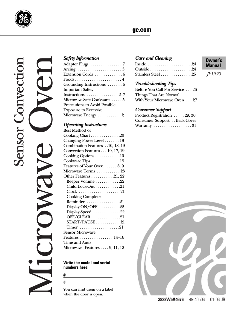 Page 1 de la notice Manuel d'utilisation et d'entretien GE Profile JE1590CH