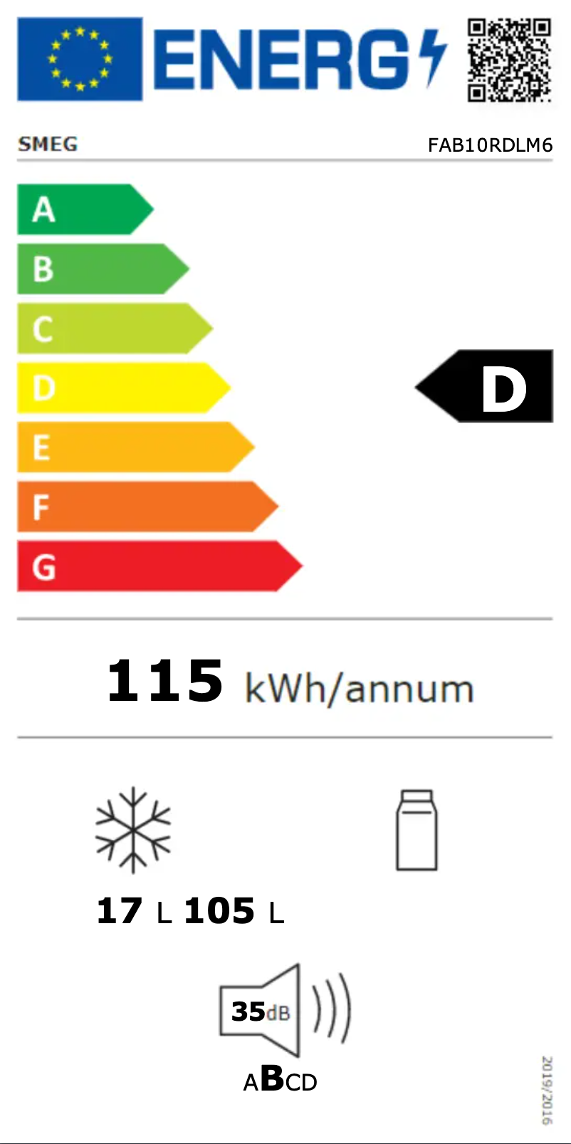 Page n°1 - Label énergétique Smeg FAB10RDLM6
