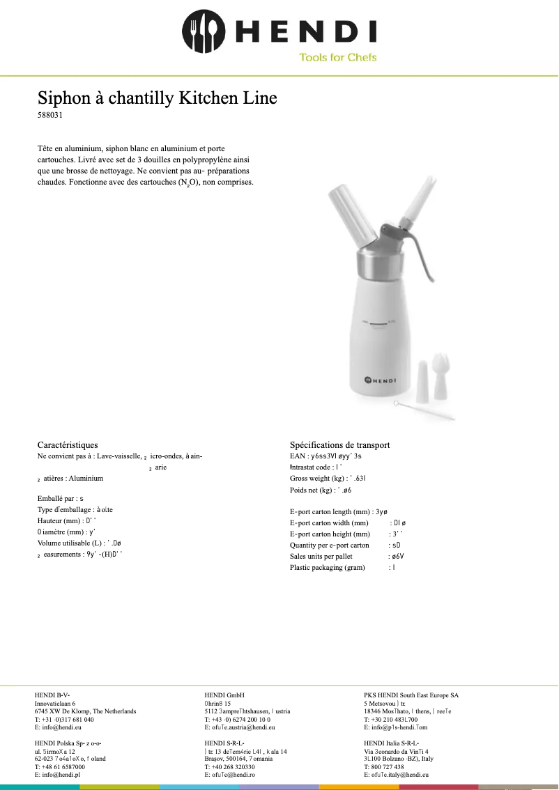 Page 1 de la notice Fiche technique Hendi Kitchen Line 588376
