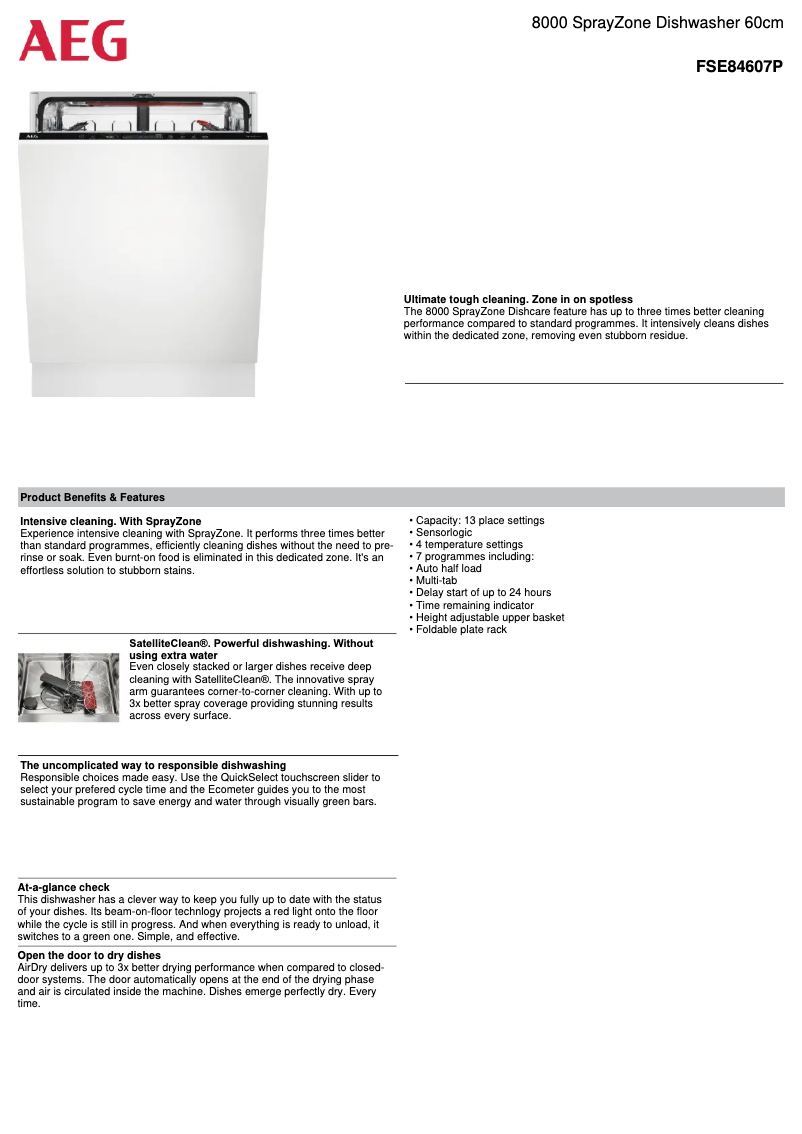 Page 1 de la notice Fiche technique AEG FSE84607P