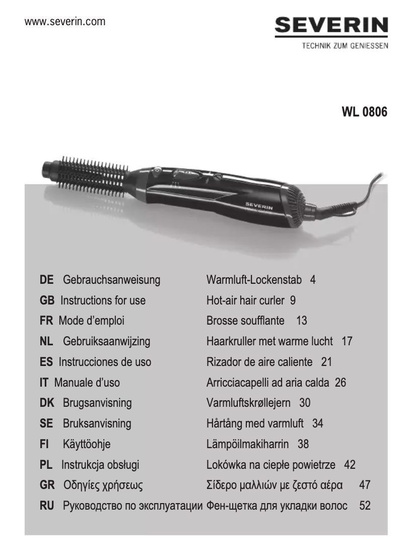 Page 1 de la notice Manuel utilisateur Severin WL 0806