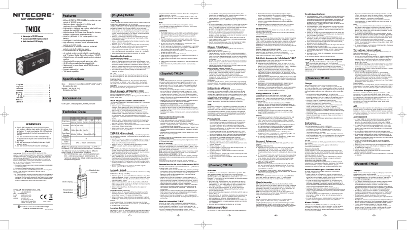 Page 1 de la notice Manuel utilisateur Nitecore TM10K