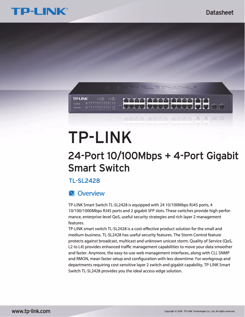 Page 1 de la notice Fiche technique TP-Link TL-SL2428