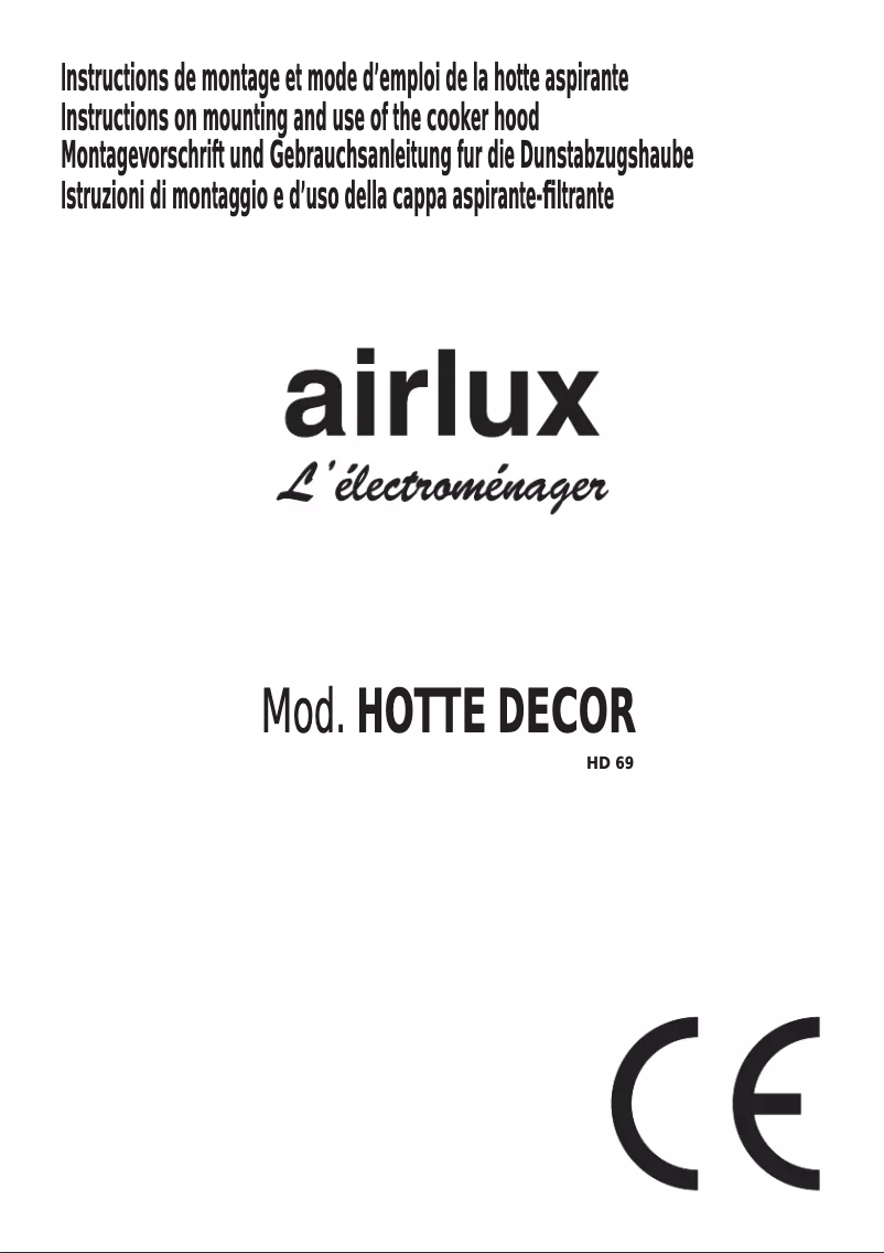 Page 1 de la notice Manuel utilisateur Airlux HD69C