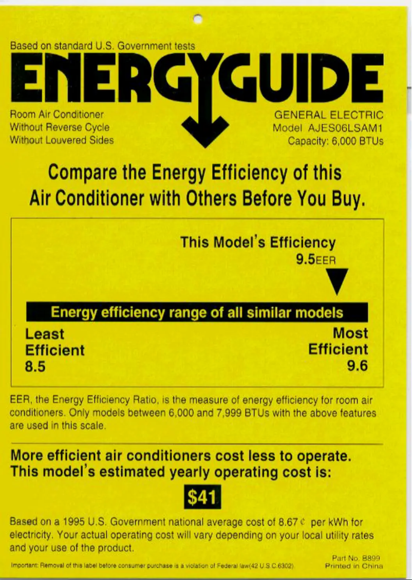 Page n°1 - Label énergétique GE AJES06LS