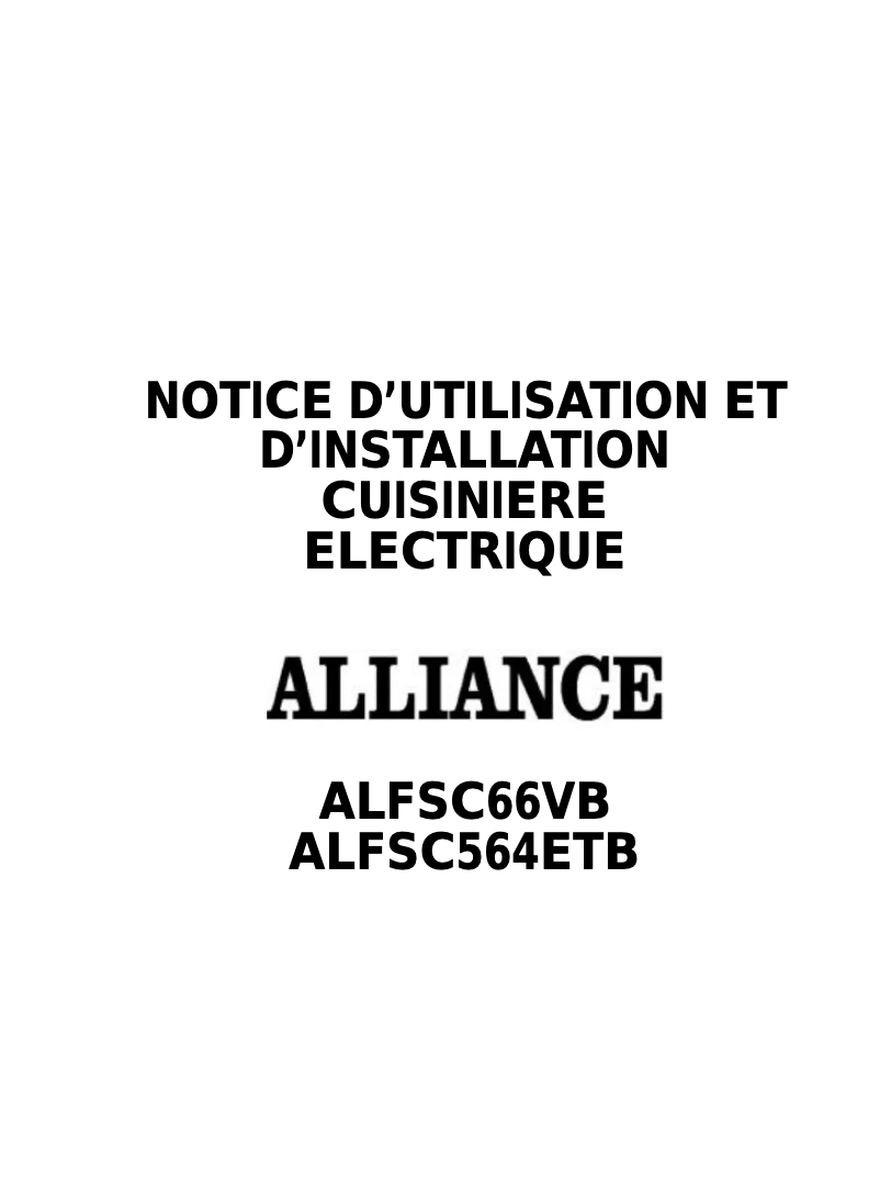 Page 1 de la notice Manuel utilisateur Alliance ALFSC66VBMK2