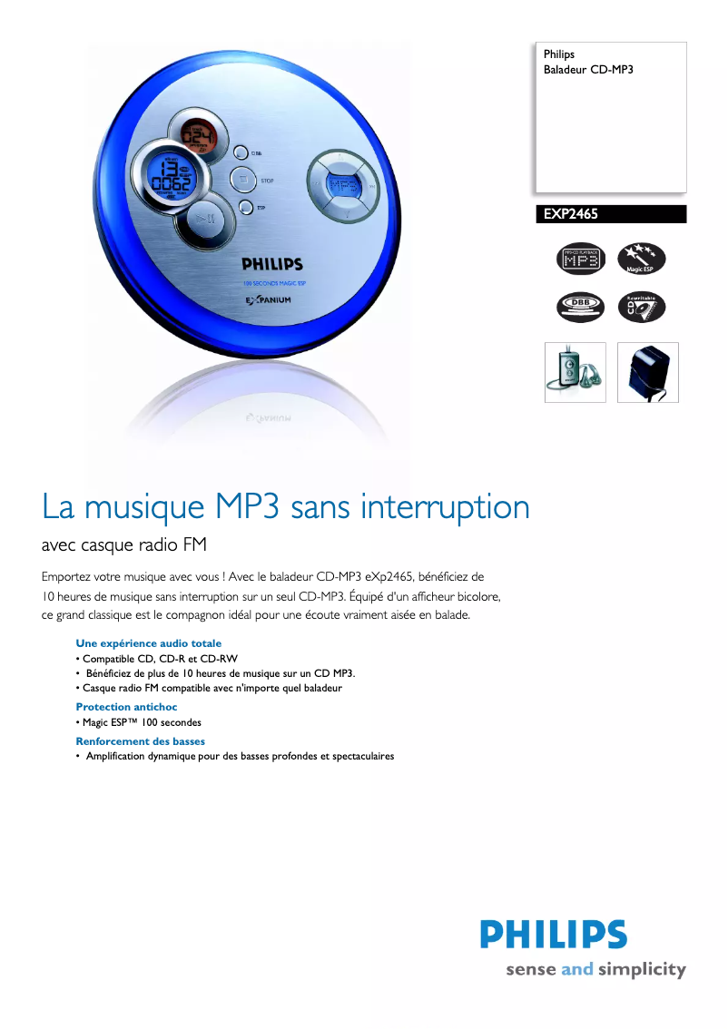 Page n°1 - Fiche technique Philips EXP2465