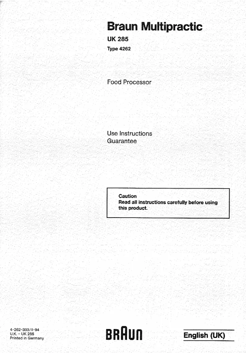 Page n°1 - Manuel utilisateur Braun Multipractic Plus UK 400