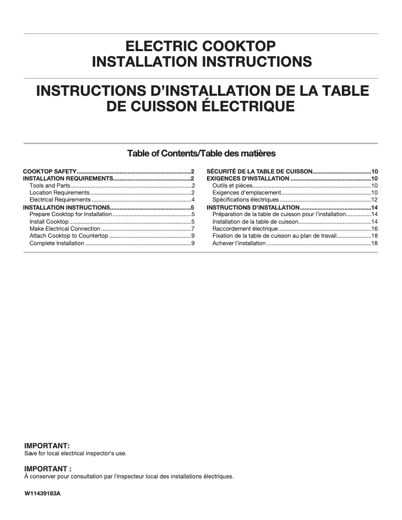 Page n°1 - Guide d'installation Jenn-Air JEC4536KB