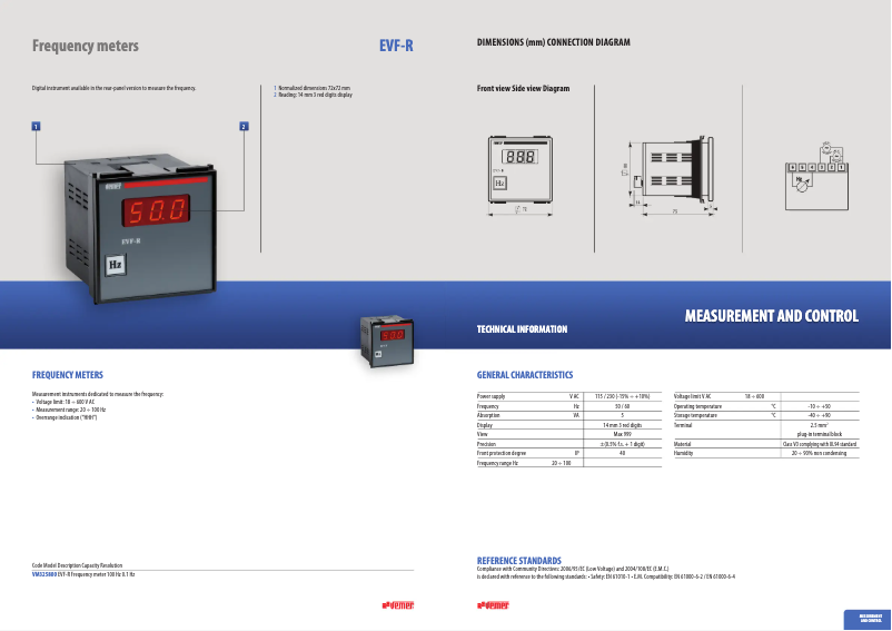 Page 1 de la notice Fiche technique Vemer EVF-R