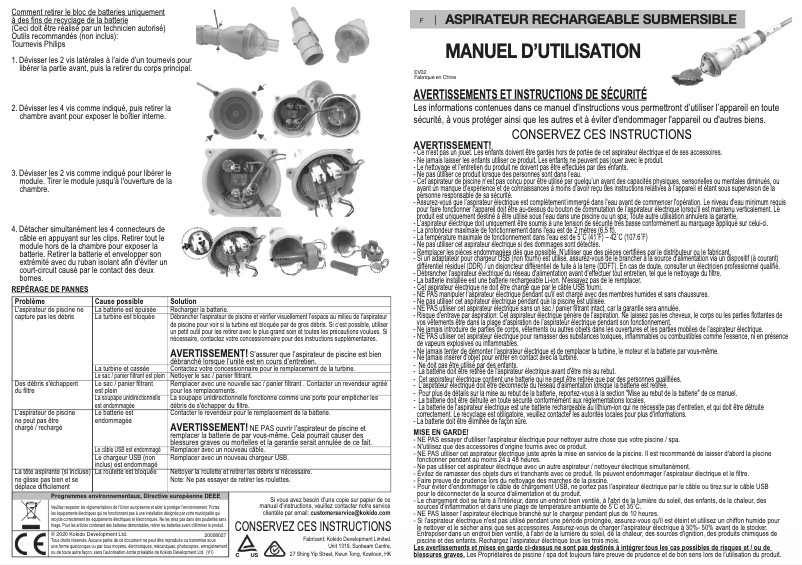 Page 1 de la notice Manuel utilisateur Kokido Telsa 2