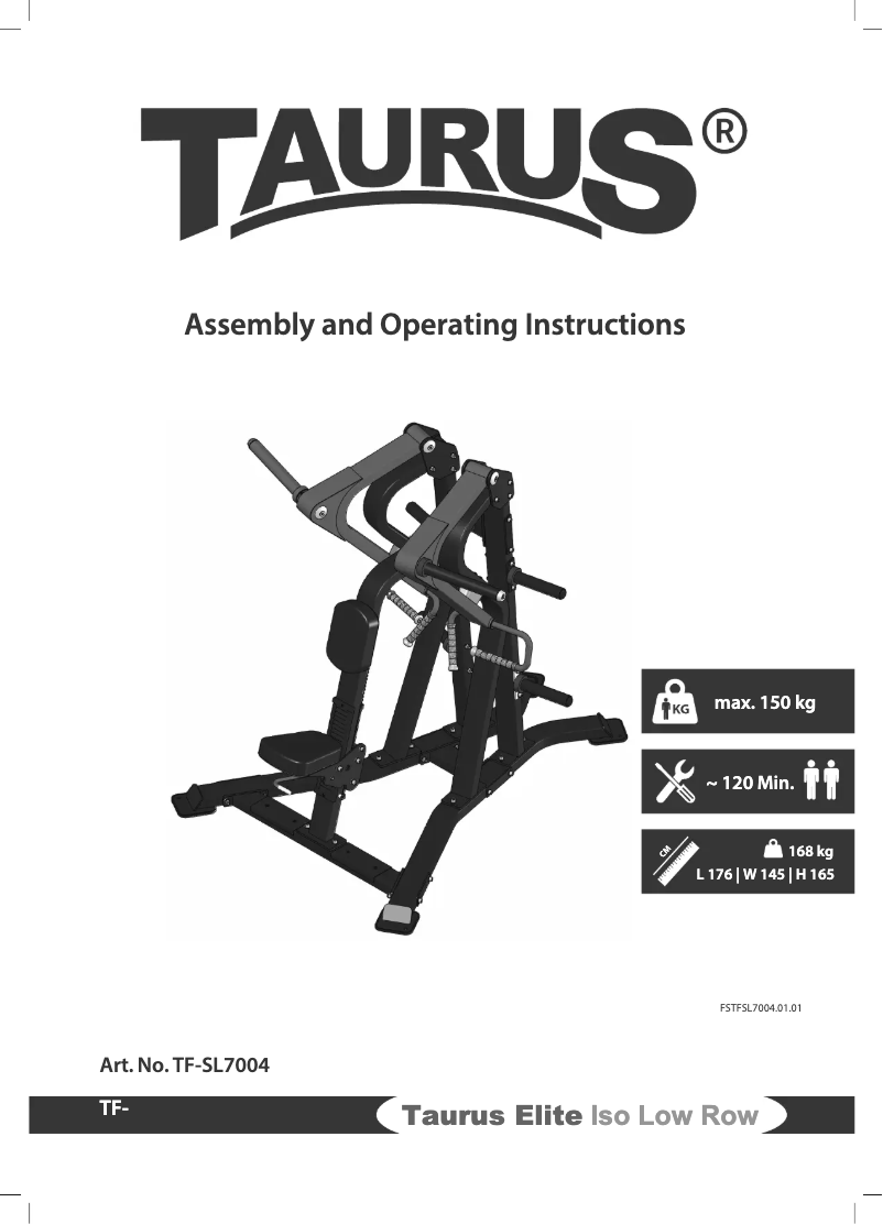 Page n°1 - Manuel utilisateur Taurus Elite Iso Low Row