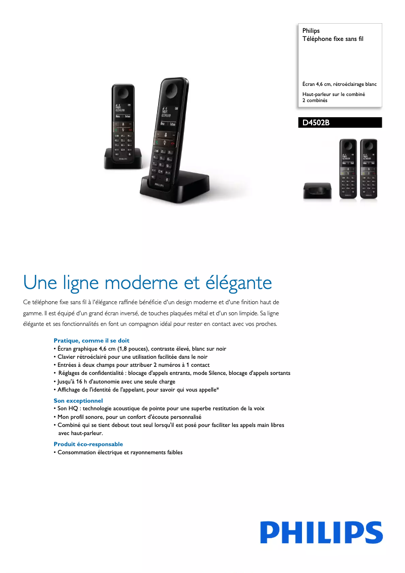 Page 1 of the manual Technical Sheet Philips D4502B