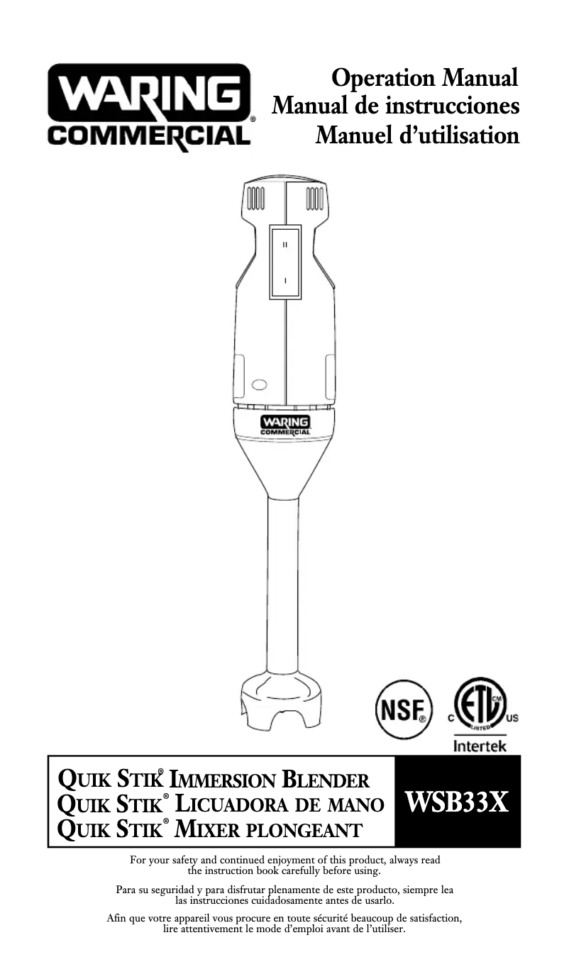 Página 1 del manual Manual de usuario Waring Commercial WSB33X