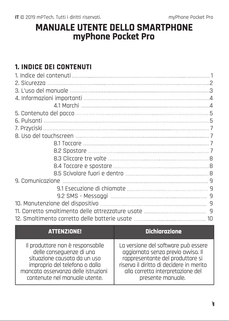 Page 1 de la notice Manuel utilisateur myPhone Pocket Pro