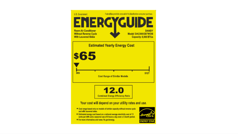Page 1 de la notice Label énergétique Danby DAC080EB7WDB