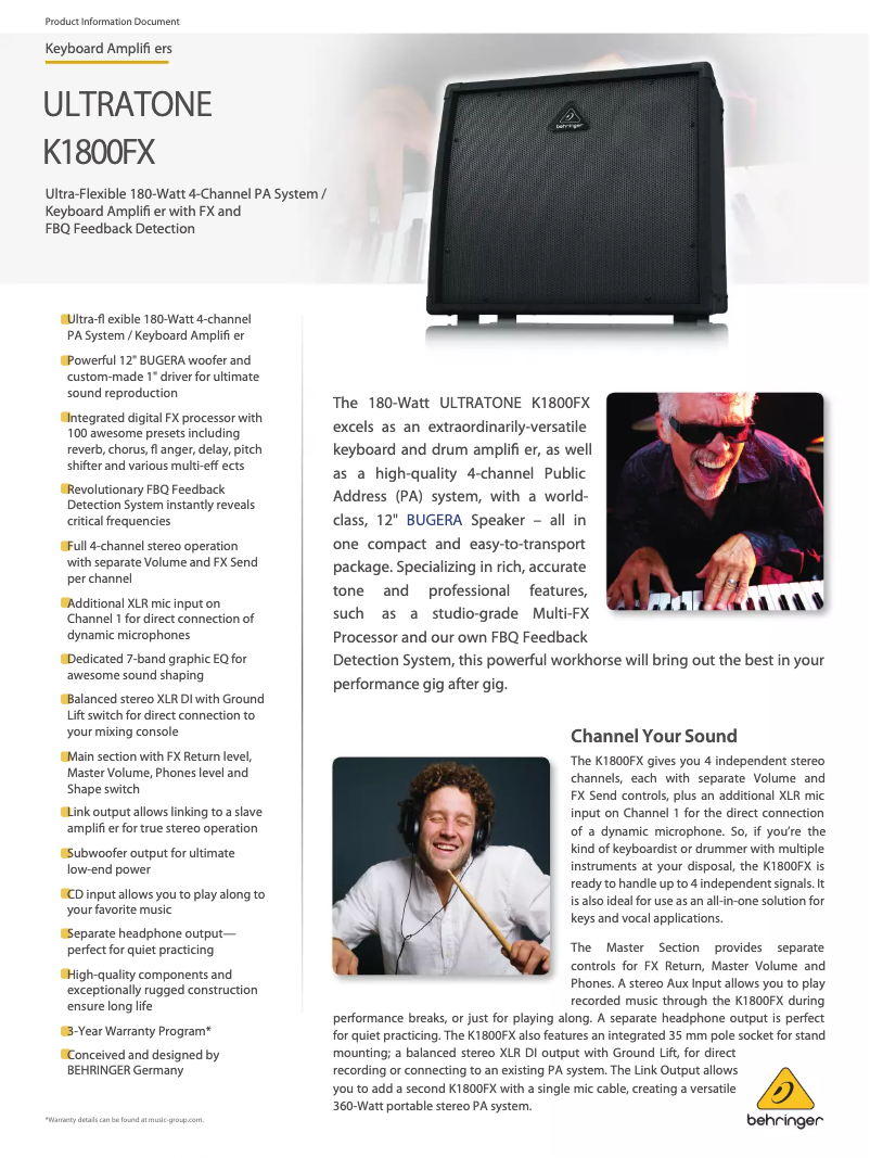 Page n°1 - Fiche technique Behringer K1800FX
