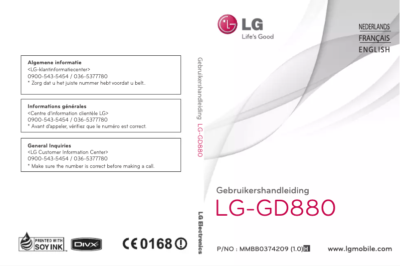 Page 1 de la notice Manuel utilisateur LG GD 880