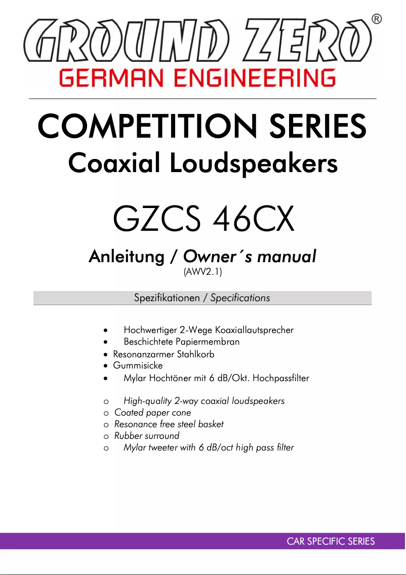 Page 1 of the manual User Manual Ground Zero GZCS 46CX