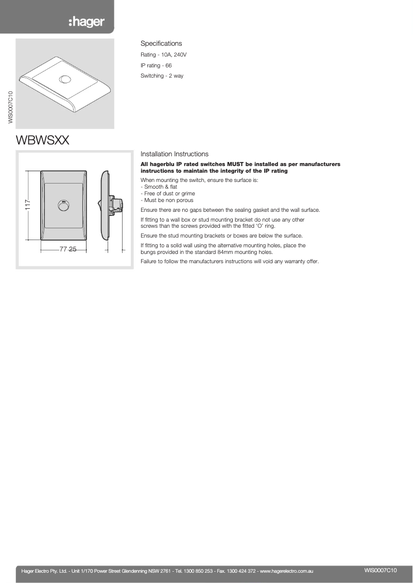 Page 1 of the manual User Manual Hager WBWSV2