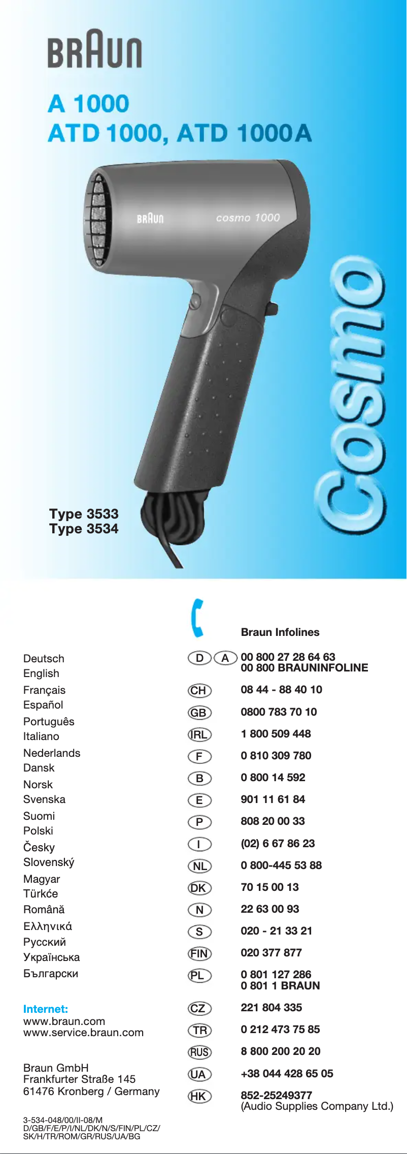 Page n°1 - Manuel utilisateur Braun Cosmo ATD 1000A