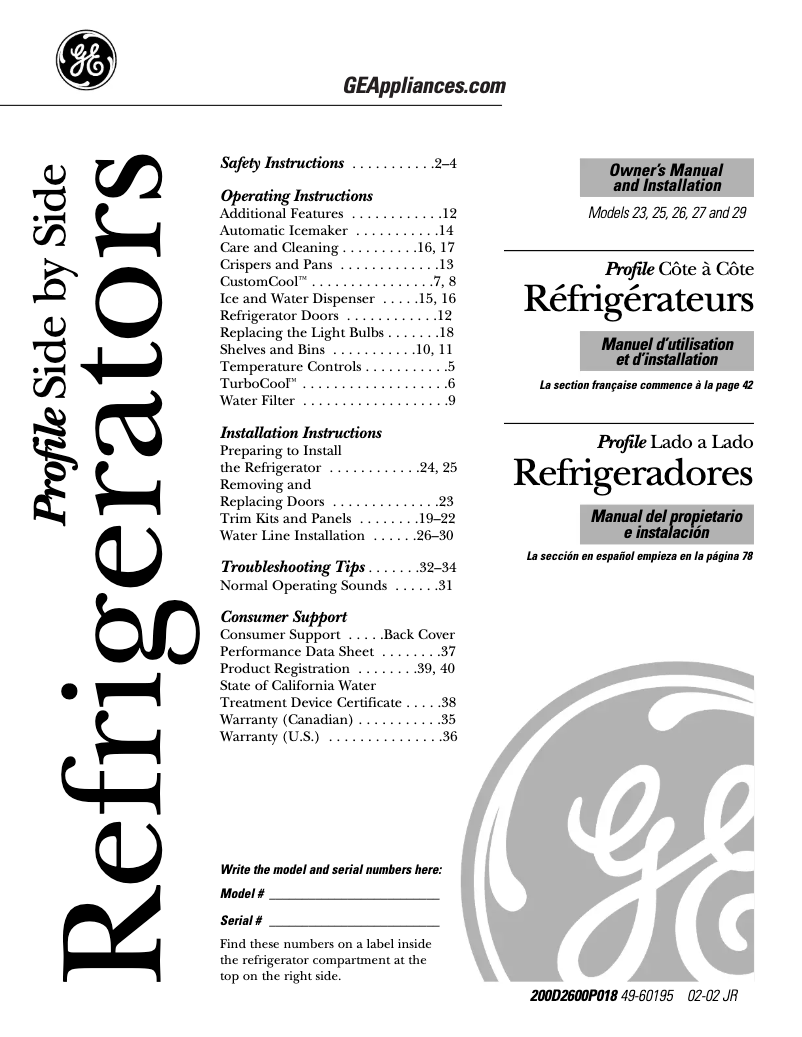 Page 1 de la notice Mode d'emploi GE PSC23MGNWW