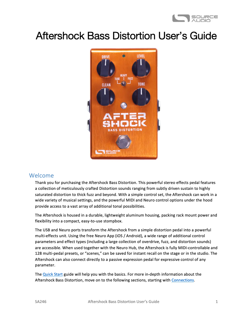 Page 1 de la notice Manuel utilisateur Source Audio Aftershock