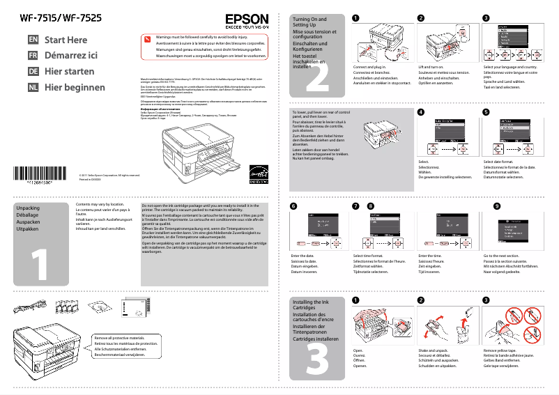 Page n°1 - Guide d'installation Epson WorkForce WF-7525