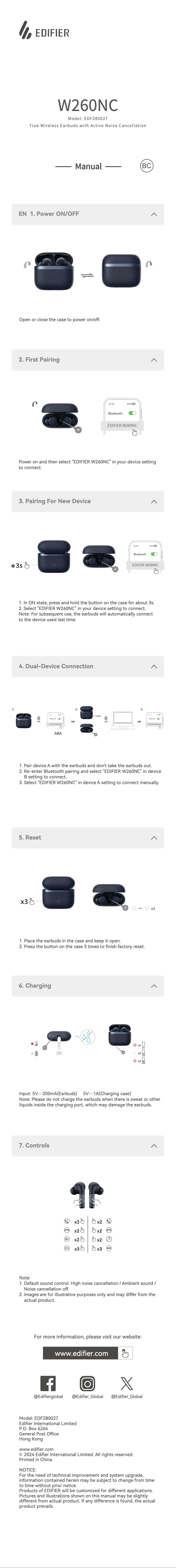 Page n°1 - Manuel utilisateur Edifier W260NC