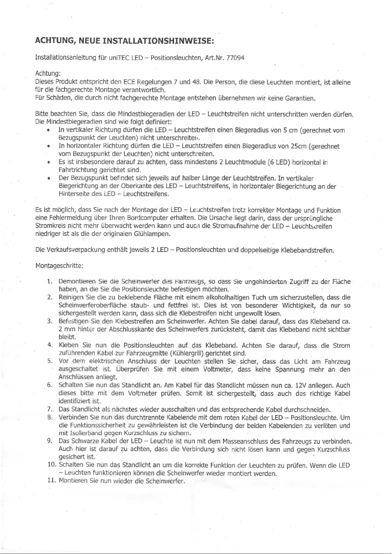 Page 1 de la notice Manuel utilisateur Unitec 77094