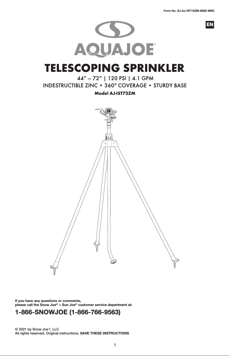 Página 1 del manual Manual de usuario Aqua Joe AJ-IST72ZM