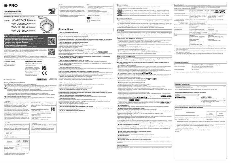 Page 1 de la notice Manuel utilisateur Panasonic WV-U2530L