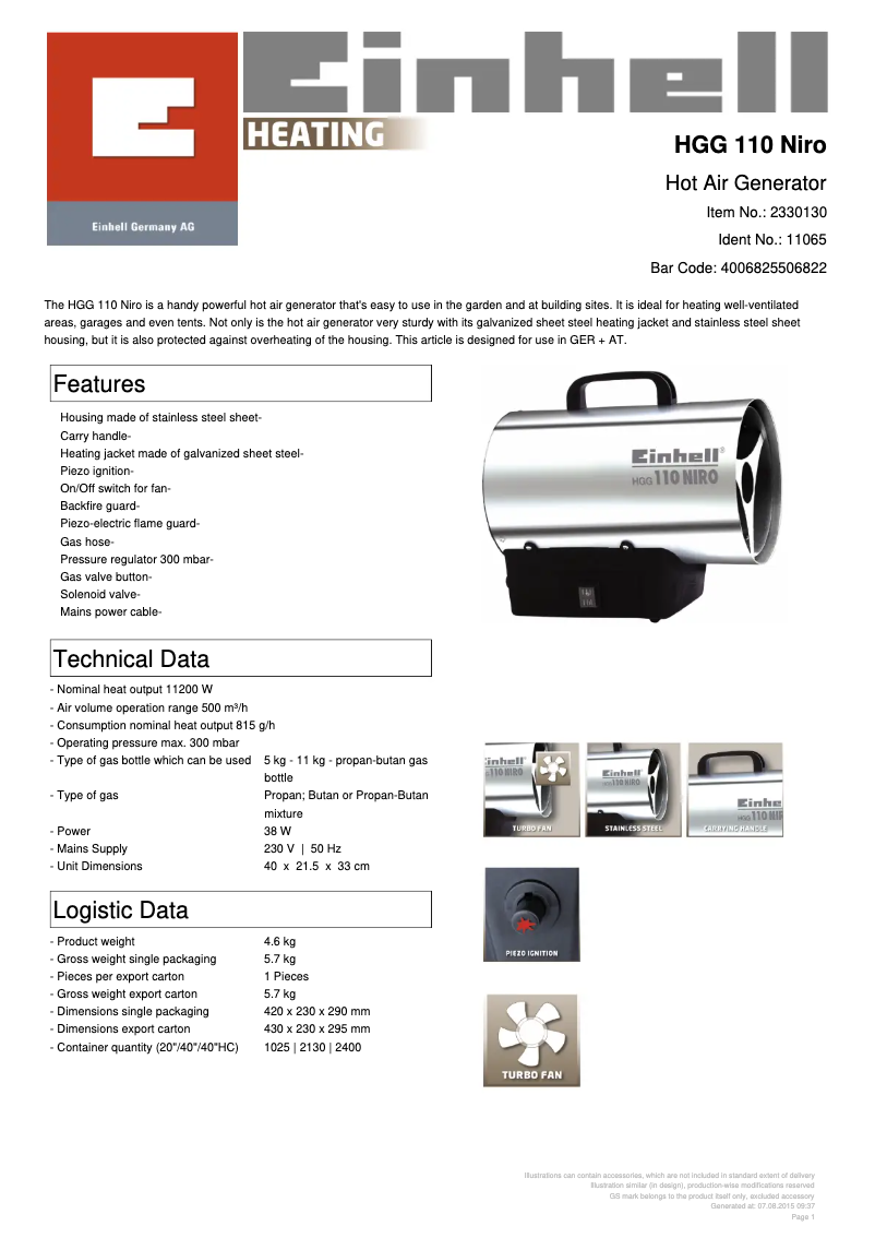 Page n°1 - Manuel utilisateur Einhell HGG 110 Niro