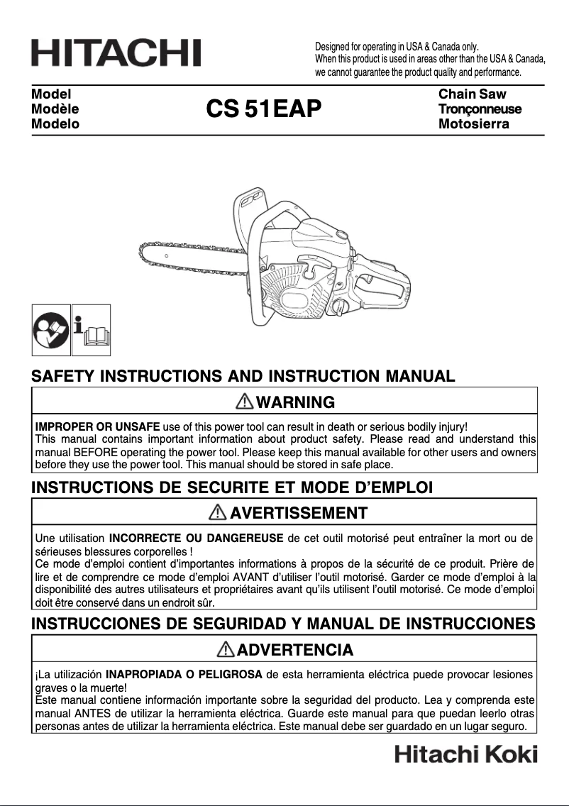 Page 1 de la notice Manuel utilisateur Hitachi CS51EA
