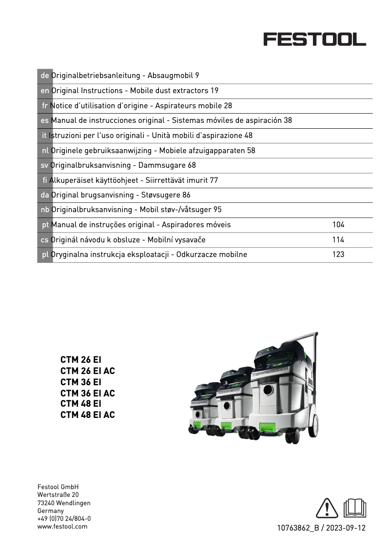 Image de la première page du manuel de l'appareil Cleantec CTM 36 AC RENOFIX