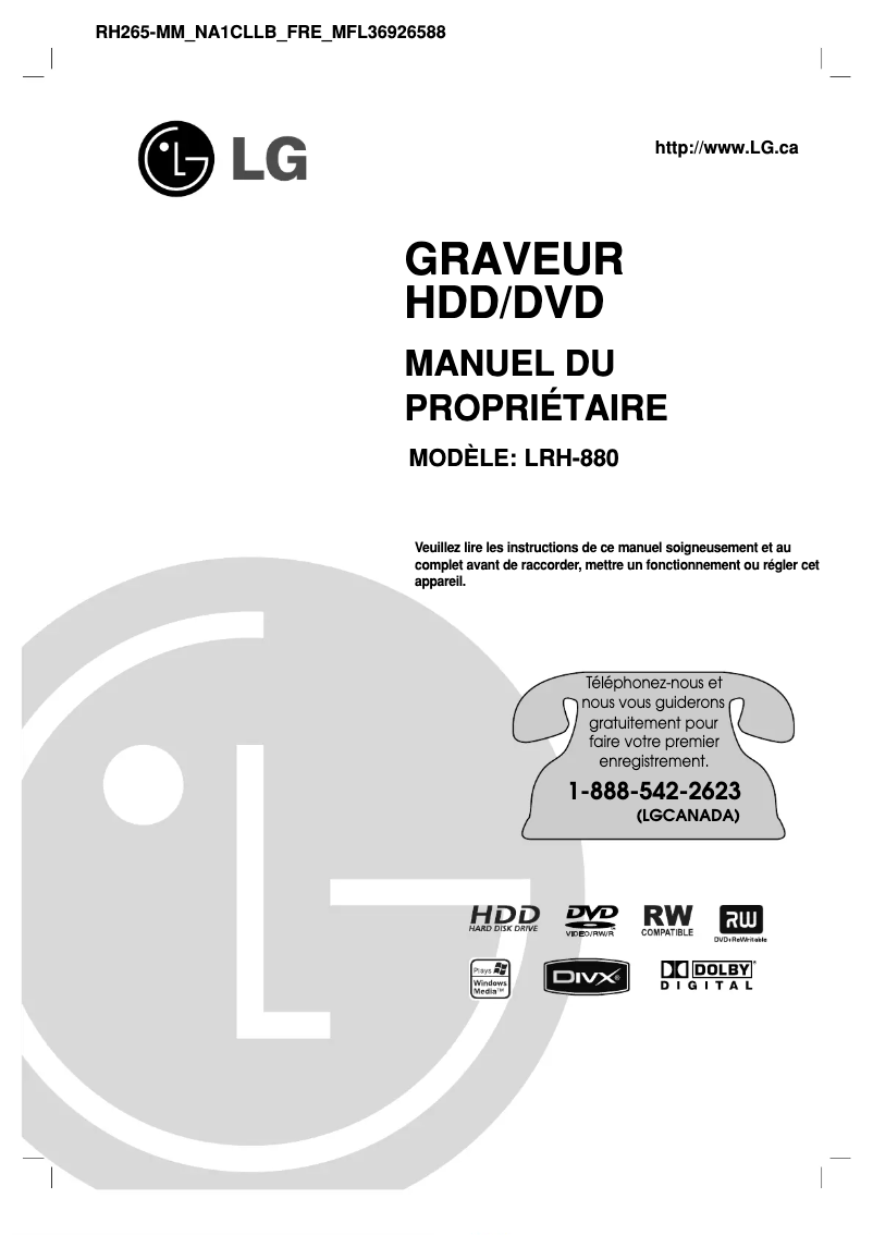 Page 1 de la notice Manuel utilisateur LG LRH-880