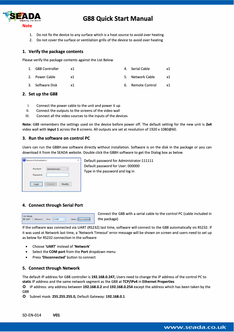 Page 1 de la notice Manuel utilisateur SEADA G88-HDMI