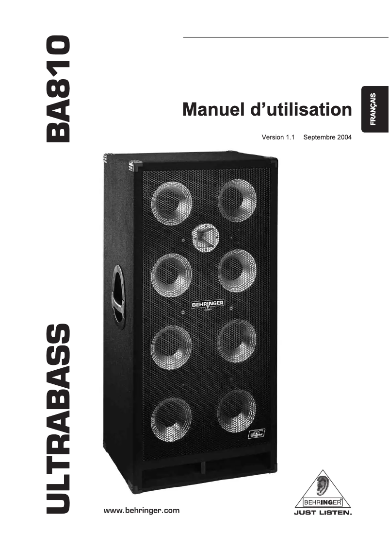Page 1 of the manual User Manual Behringer Ultrabass BA810
