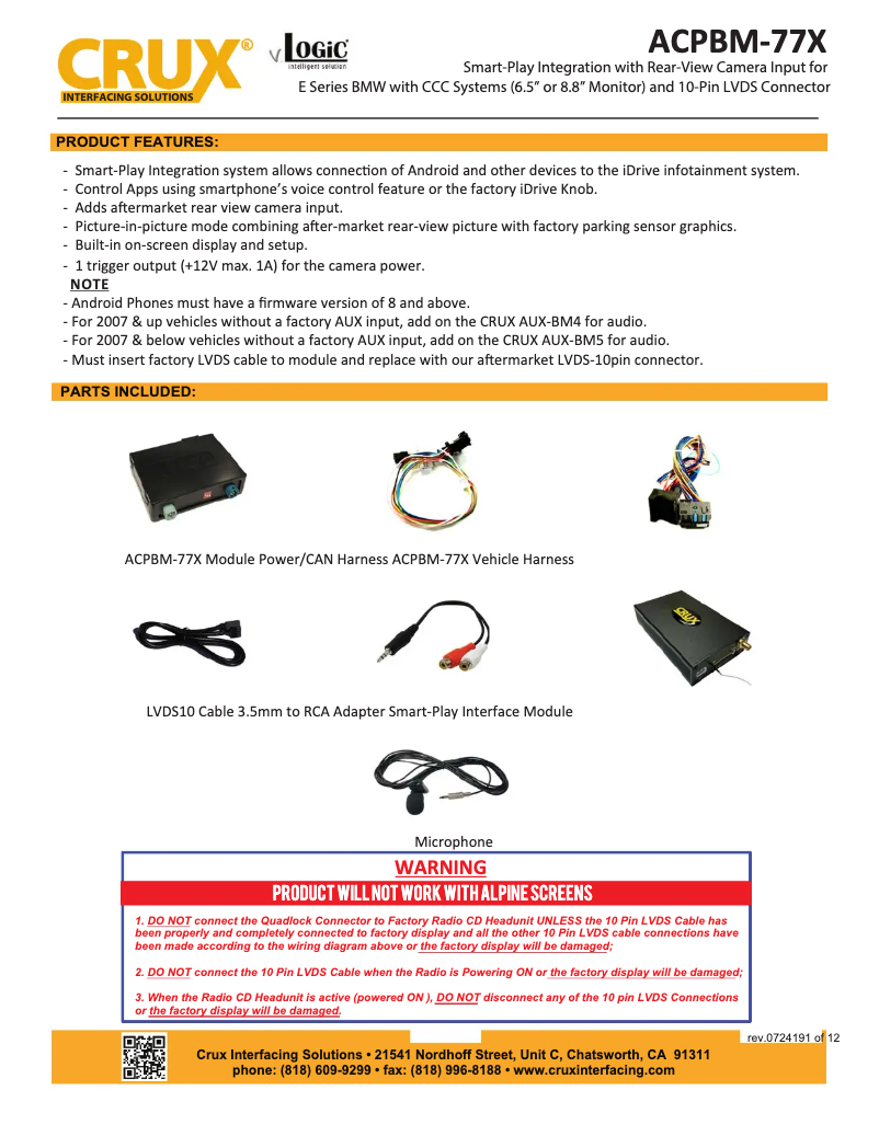 Page n°1 - Manuel utilisateur CRUX ACPBM-77X