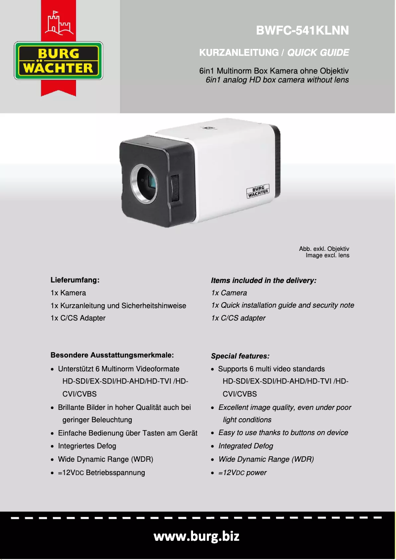 Page 1 de la notice Manuel utilisateur Burg Wächter BWFC-541KNN