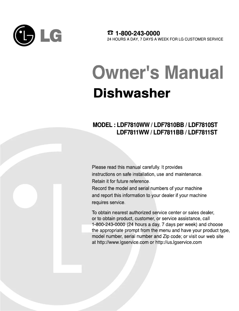 Page n°1 - Manuel utilisateur LG LDF7811WW