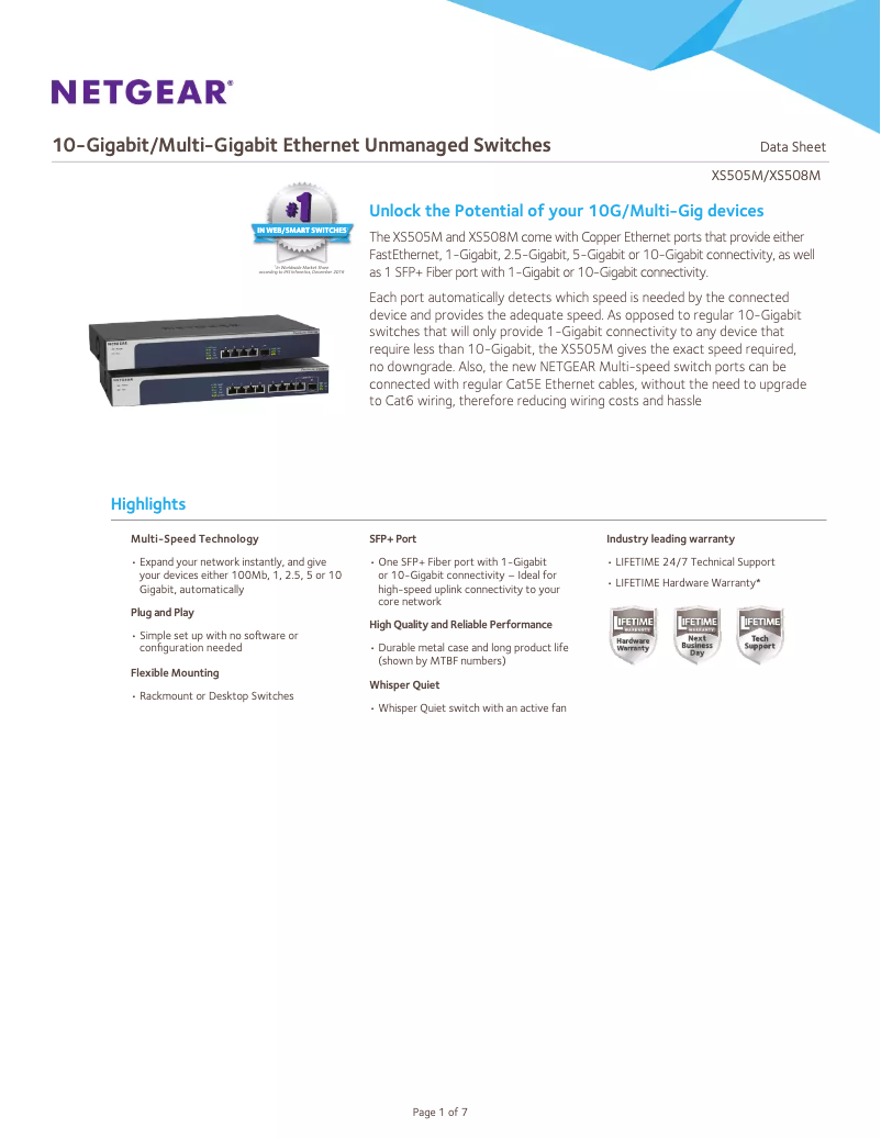 Page n°1 - Fiche technique Netgear XS505M