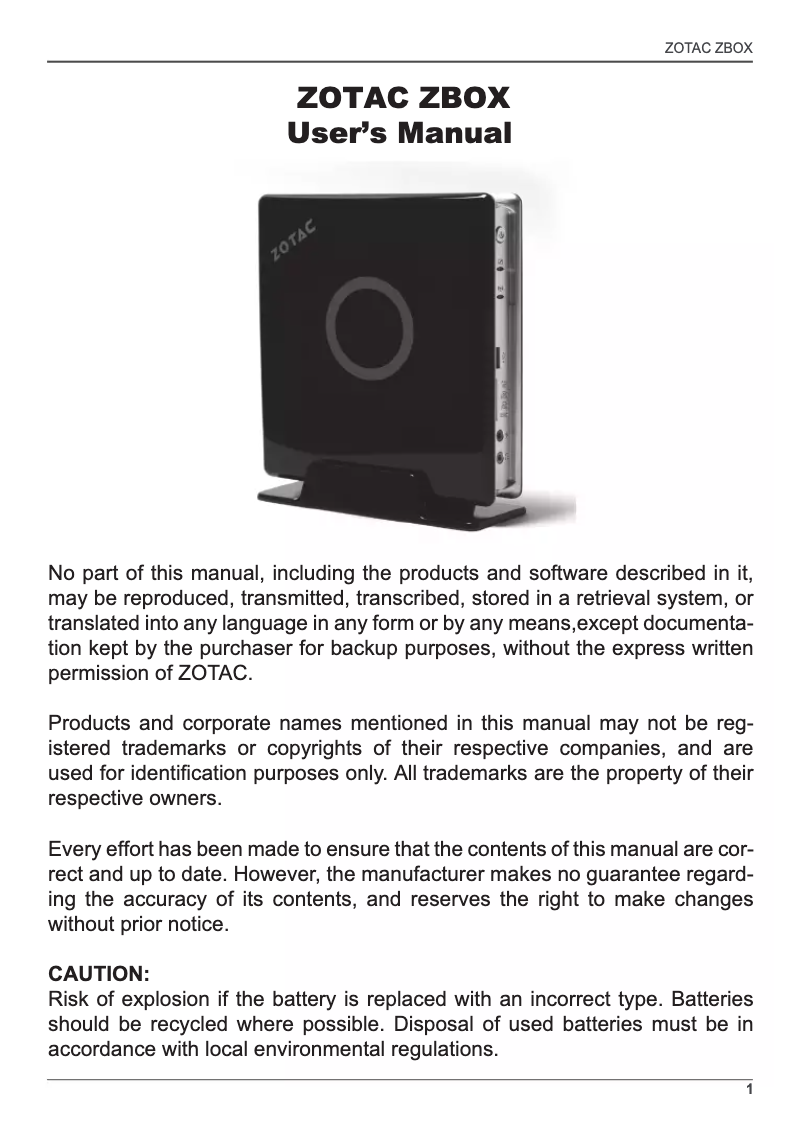 Image de la première page du manuel de l'appareil ZBOX MN321