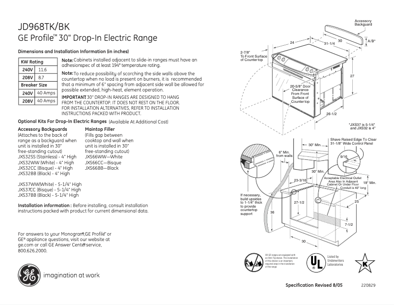 Página 1 del manual Ficha técnica GE Profile JD968TKWW