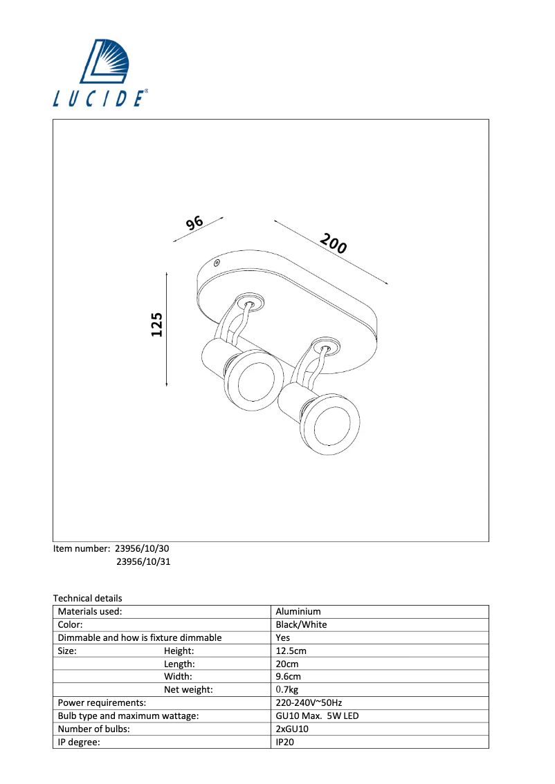 Page n°1 - Manuel utilisateur Lucide Xantra 23956/10/30