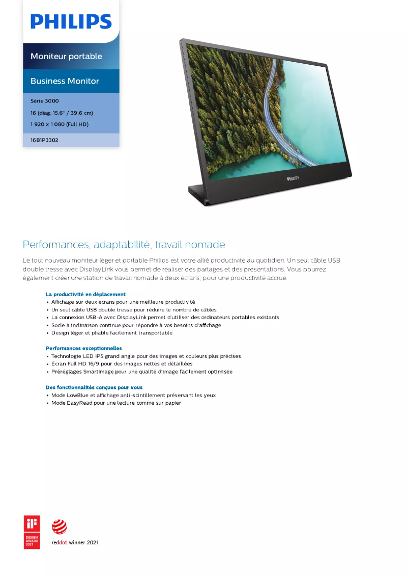 Page 1 de la notice Fiche technique Philips 16B1P3302