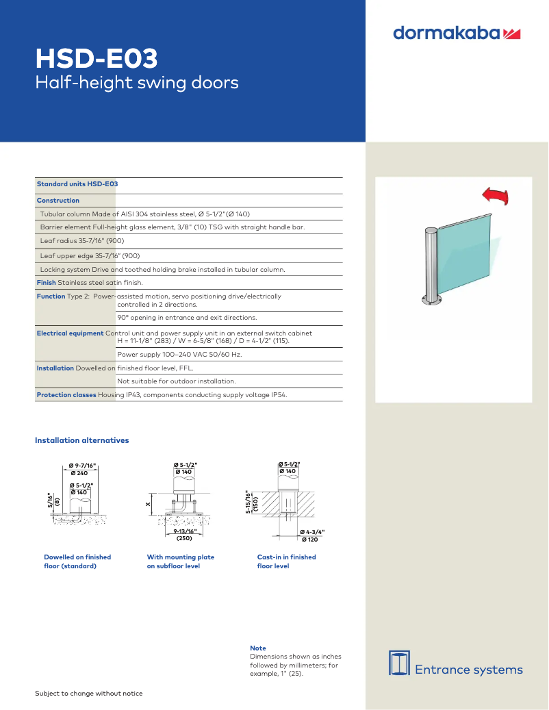 Page 1 de la notice Manuel utilisateur Dormakaba HSD-E03